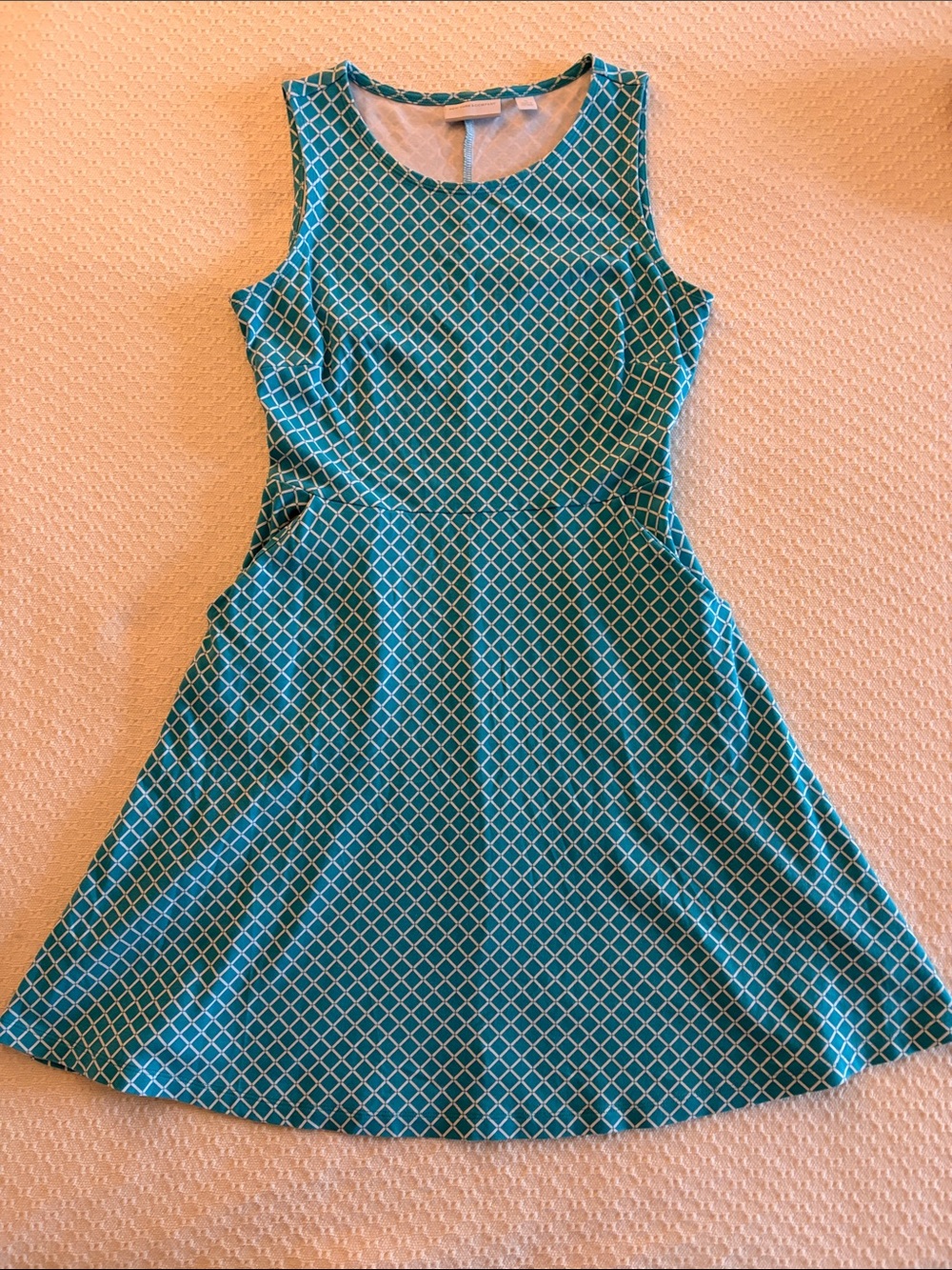 New York & Company Turquoise Geometric Print Sleeveless Fit & Flare Dress XS